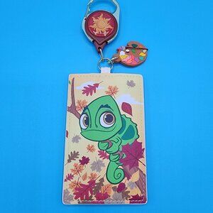 Loungefly Disney Tangled Pascal Autumn Paint Leaf Retractable Lanyard ID Holder